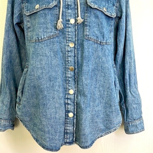 H&M - Stonewash Button Down Grey Hooded With Pockets Long Jean Shirt Size XXS - Picture 7 of 11